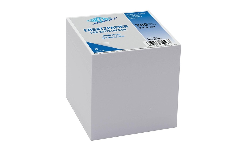 WEDO Fiche de bloc-notes Box 9 x 9 cm Papier de remplacement blanc