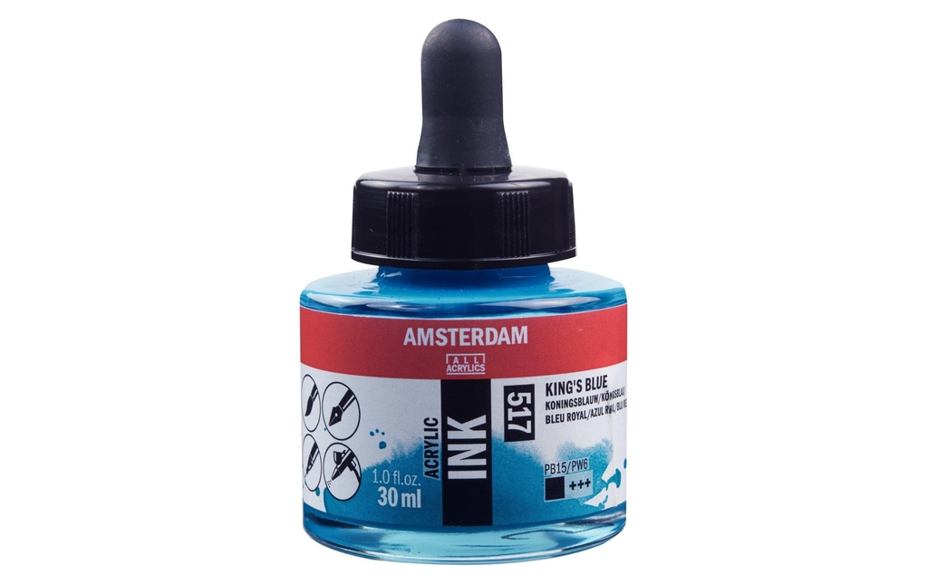 Amsterdam Encre acrylique 517 Bleu roi opaque, 30 ml 30 ml, Bleu royal