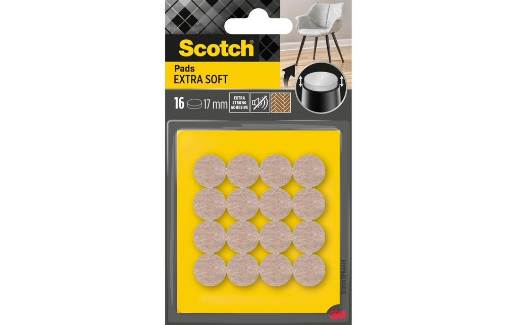 Scotch Patins en feutre Extra-Soft, Ø 17 mm, Beige, paquet de 16