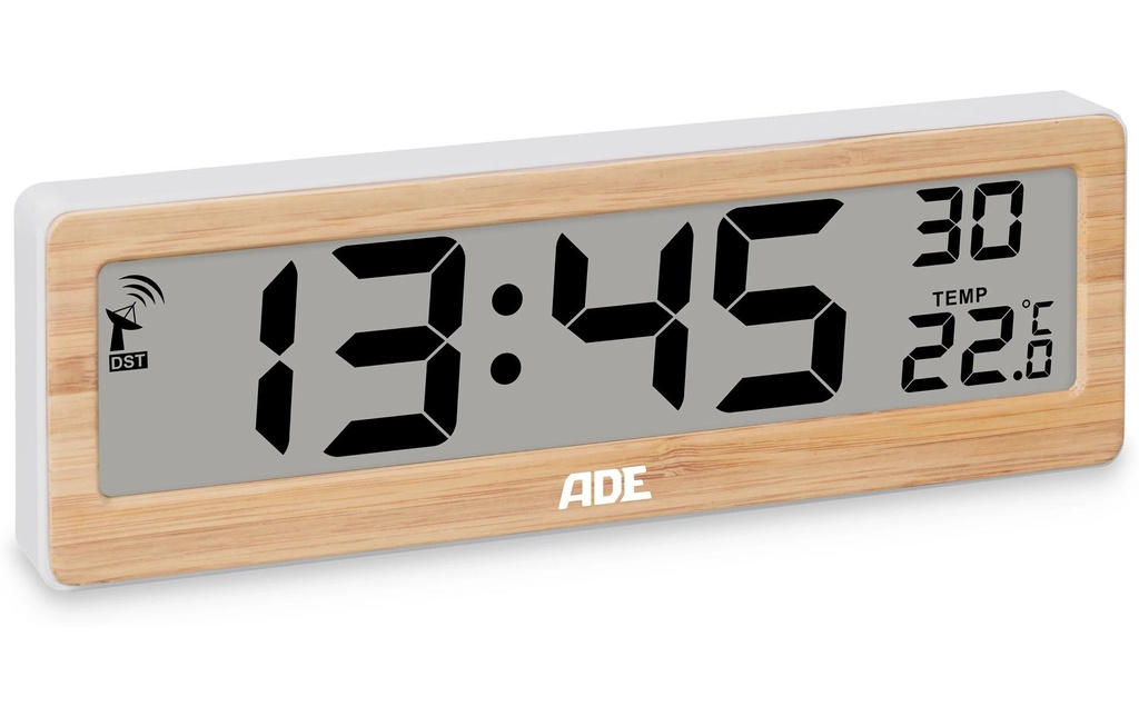ADE Horloge radio-pilotée Horloge radiopilotée DCF avec chiffres XXL numériques Bambou-blanc