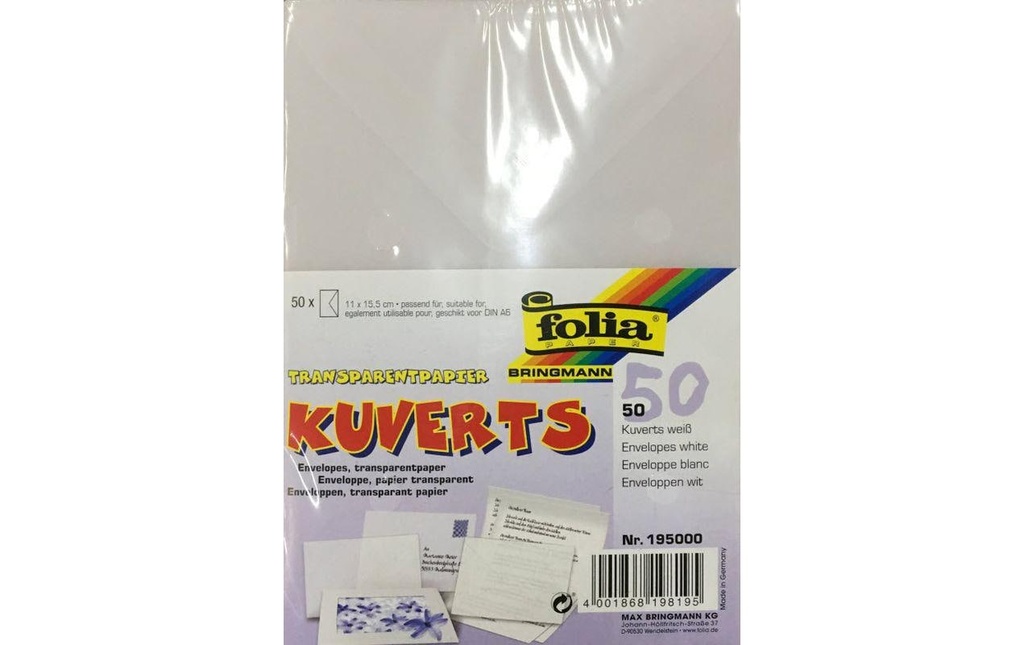 Folia Enveloppe 110 x 155 mm Transparent 50 Pièce/s