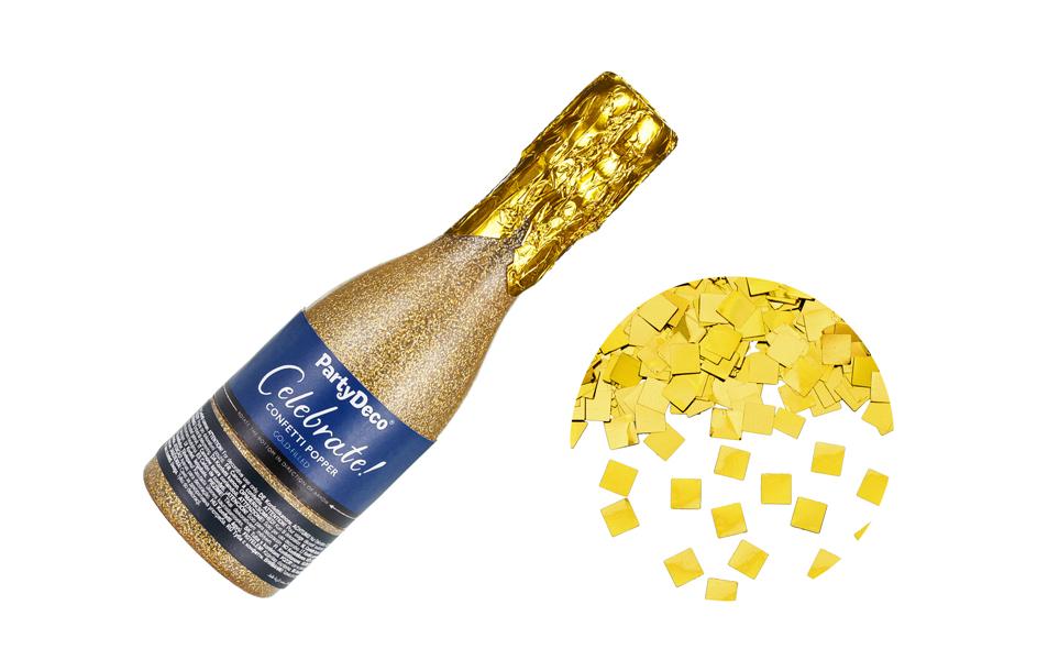 Partydeco Canon à confettis de champagne, or, 20.5 cm