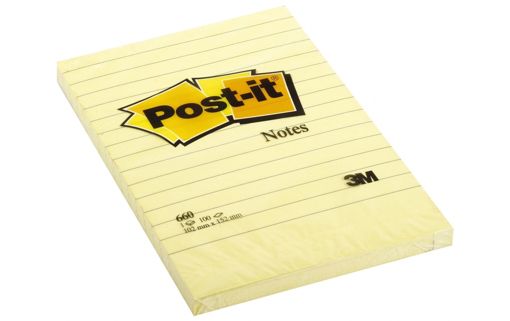 Post-it Fiche de bloc-notes Post-it 15,2 cm x 10,2 cm, jaune