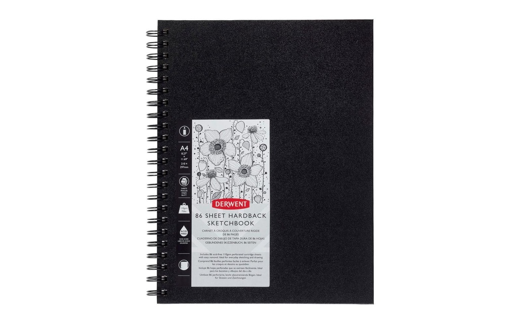 Derwent Carnet de croquis à couverture rigide, DIN-A4, format vertical, 86 feuilles