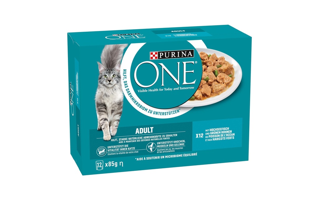 Purina ONE Alimentation humide ADULT en sauce poisson de mer/haricots, 12 x 85g