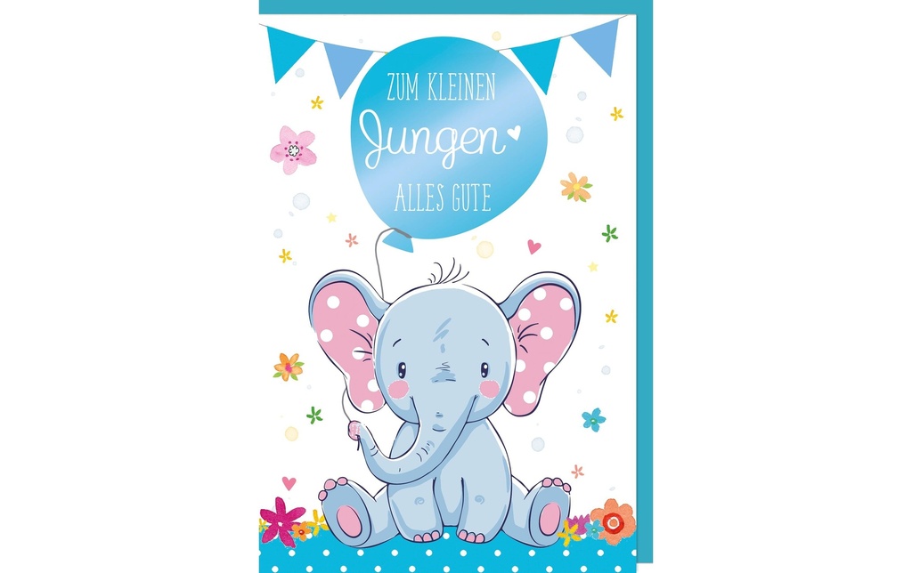 Braun + Company Carte de félicitations Éléphant 11.5 x 17 cm, bleu