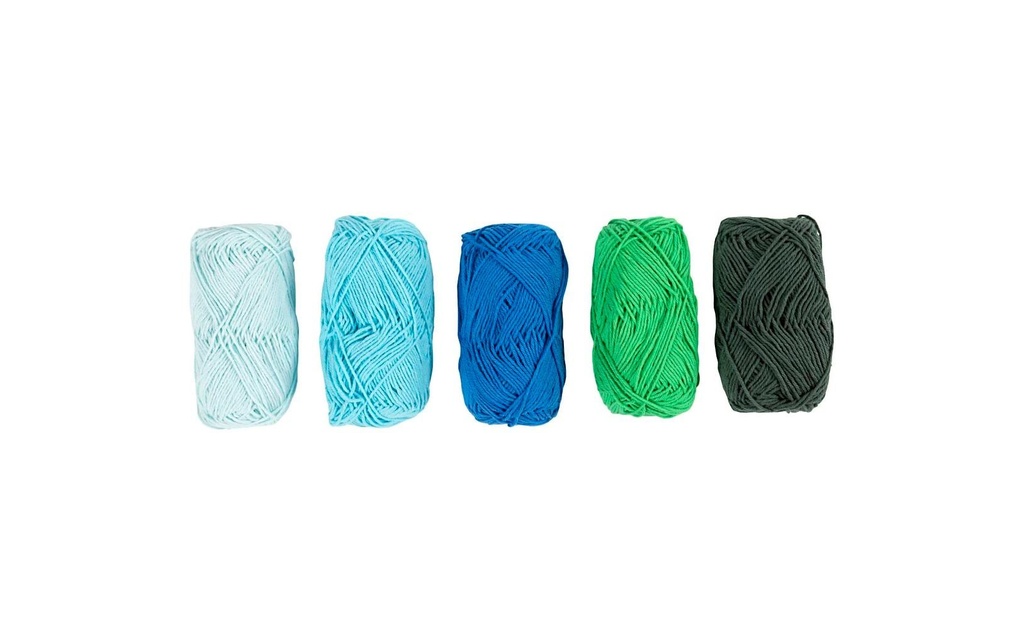 Creativ Company Fil de coton n° 8/4 5 x 50 mètres, bleu-vert, 5 x 20 g