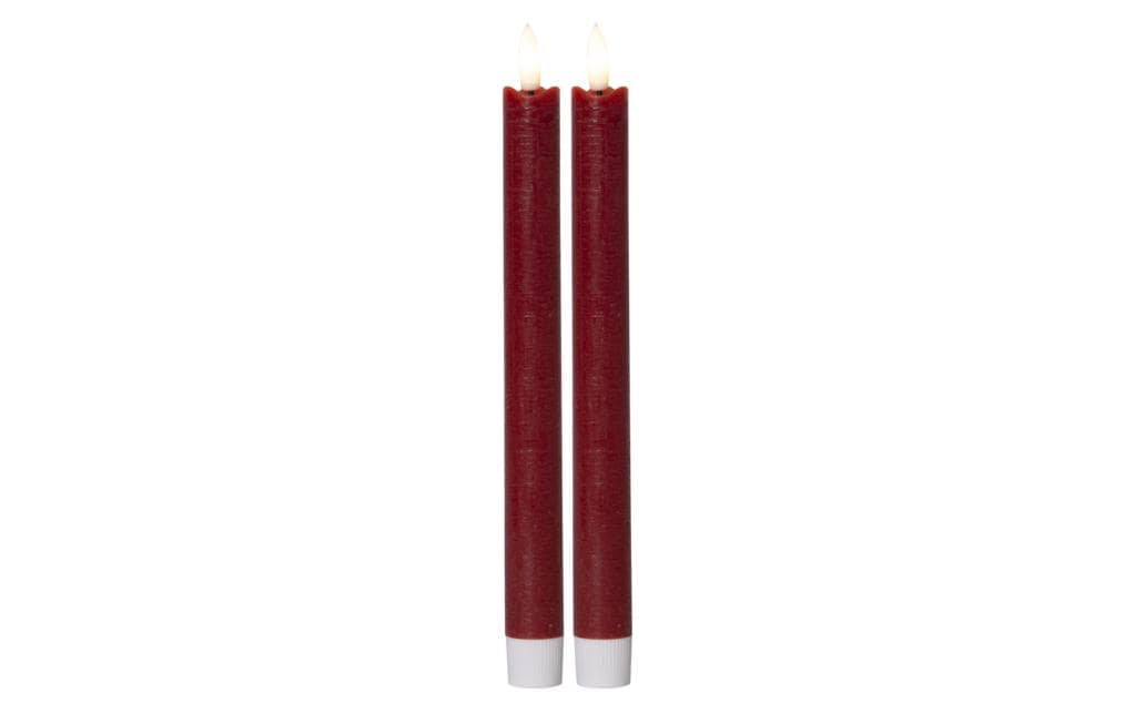 Star Trading Set de bougies LED sur tige Dîner Flamme Ø 2.2 x 24.5 cm, Rouge, 2 pces