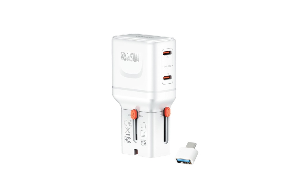 4smarts Adaptateur de voyage mondial Nomad Pocket 65W GaN, 2C, blanc
