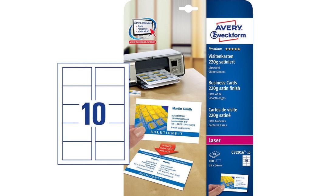 Avery Zweckform Étiquettes de cartes de visite Laser 85 x 54 mm 220 g/m²  100 pièces