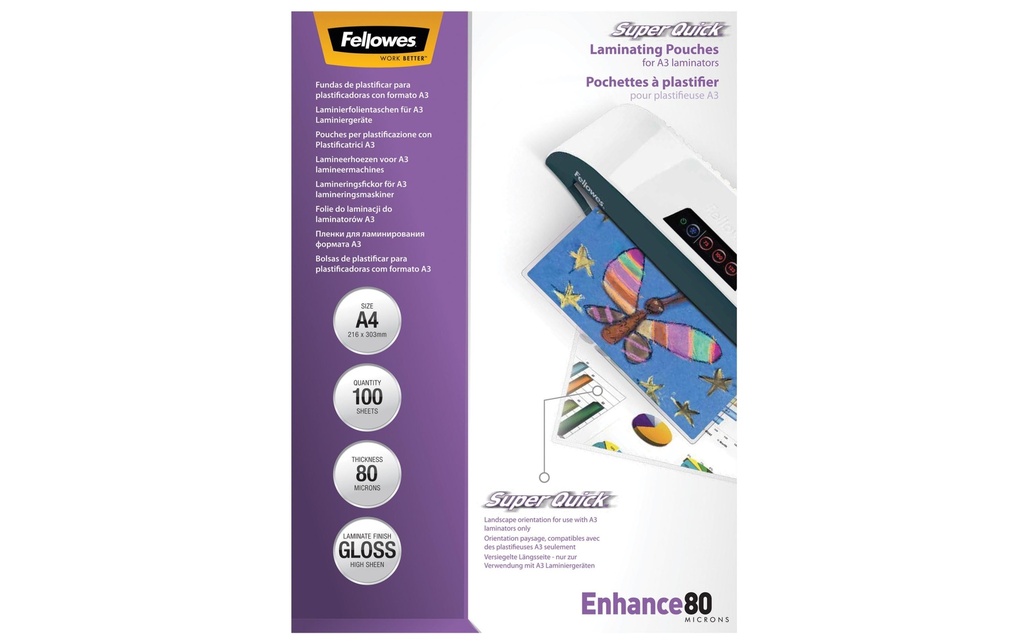 Fellowes Film laminé Superquick A4, , 100 Pièce/s, brillant