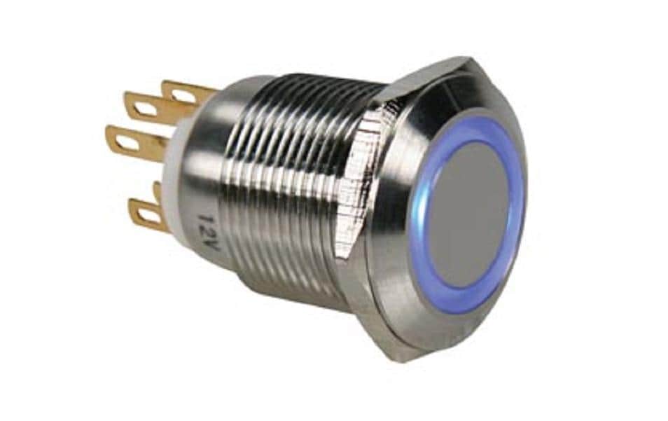 Velleman Bouton-poussoir en acier inoxydable 19 mm avec éclairage annulaire bleu