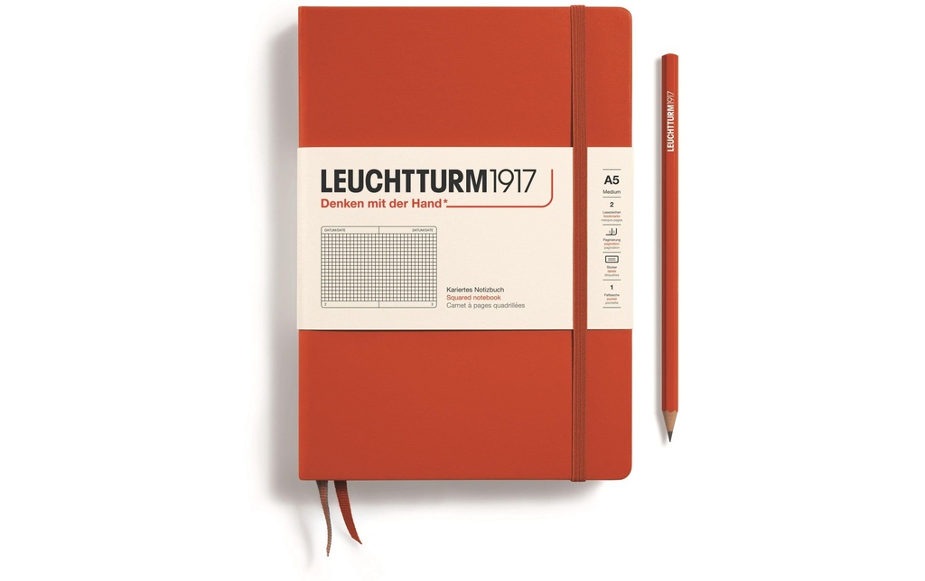 Leuchtturm Bloc-notes Medium A5, À carreaux, Rouge