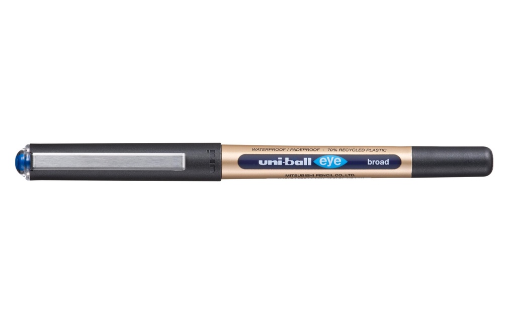 Uni Stylo à bille roulante EYE broad ECO 1 mm, bleu 1 mm, Bleu/Doré