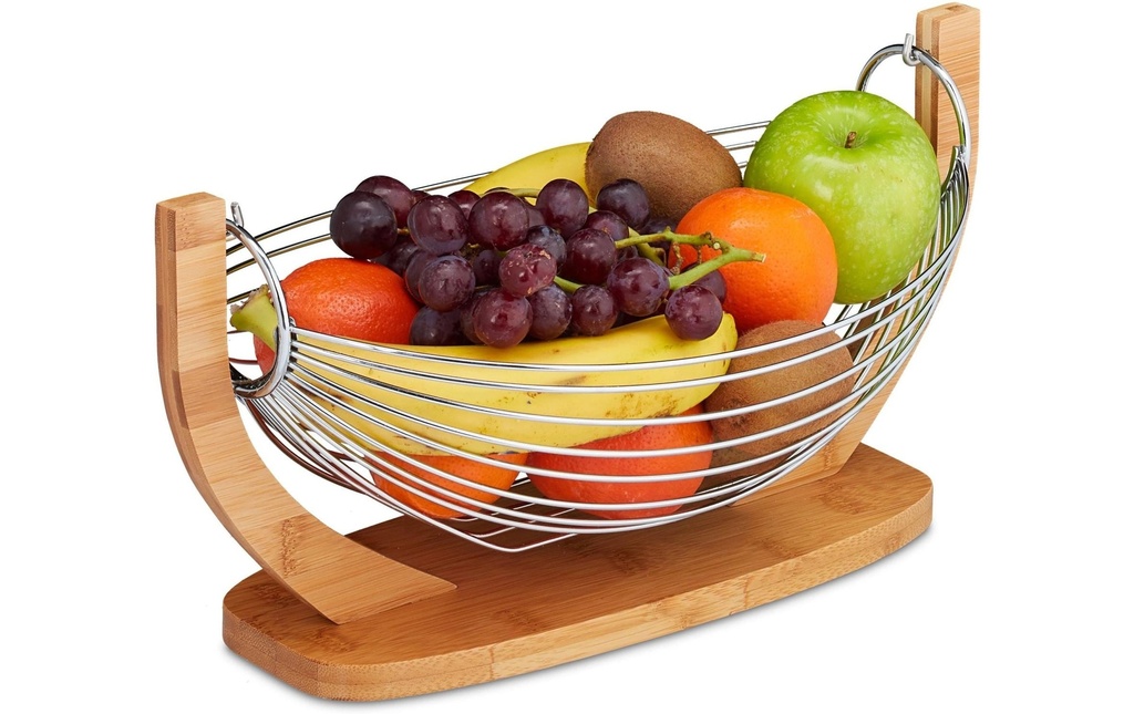 relaxdays Corbeille à fruits 1 Pièce/s, Argenté/Brun clair