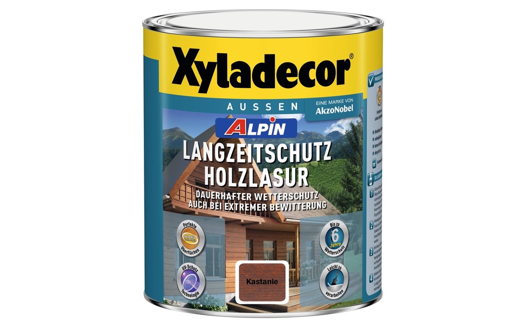Xyladecor Lasure pour bois Alpin protection longue durée, Châtaigne, 1 L