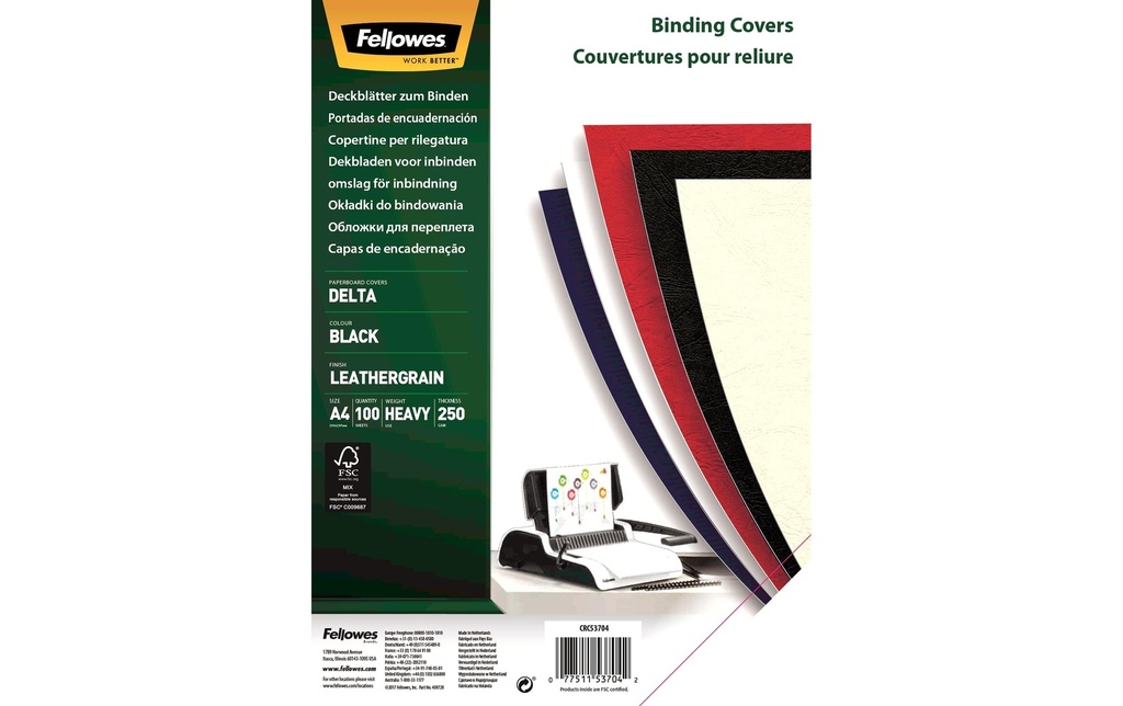 Fellowes Couverture de brochure Structure du cuir A4, 250 g/m², 100 pièces, noir