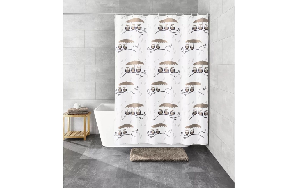 Kleine Wolke Rideau de douche Hiboux 180 x 200 cm, Brun/Blanc
