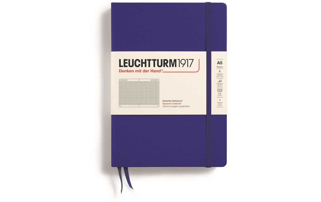 Leuchtturm Bloc-notes Medium A5, À carreaux, Bleu foncé