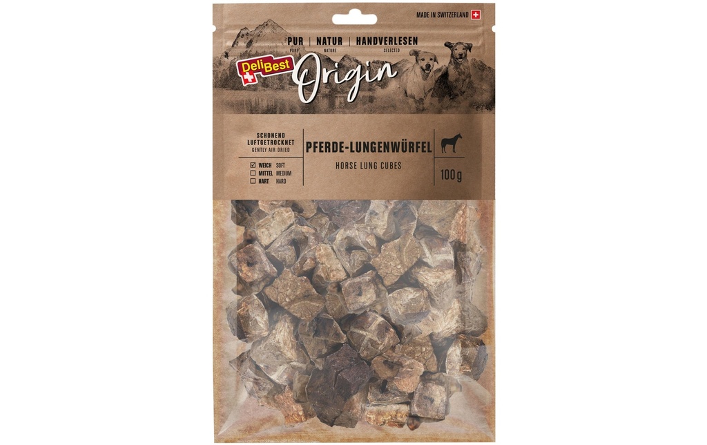 DeliBest Produit à mâcher  Origine Cube de poumons de cheval 100 g