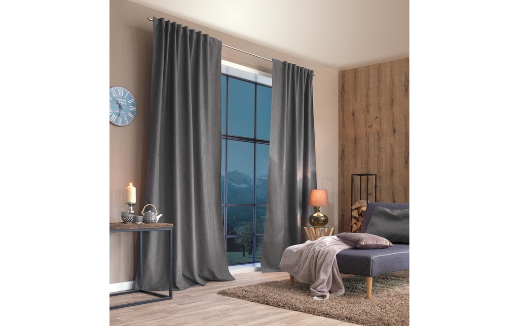 Stotz Decor AG Rideaux opaques avec galons autoplissants Samedan 135 cm x 225 cm, Gris
