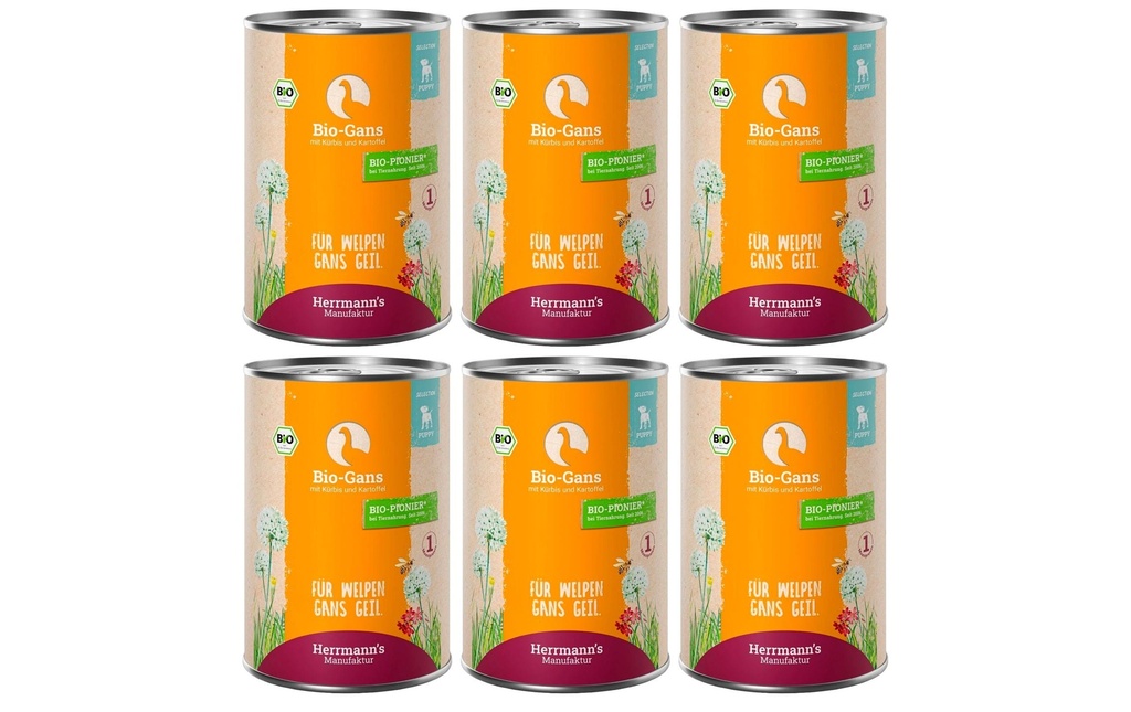 Herrmann's Alimentation humide Oie bio à la courge et aux pommes de terre 6 x 400 g
