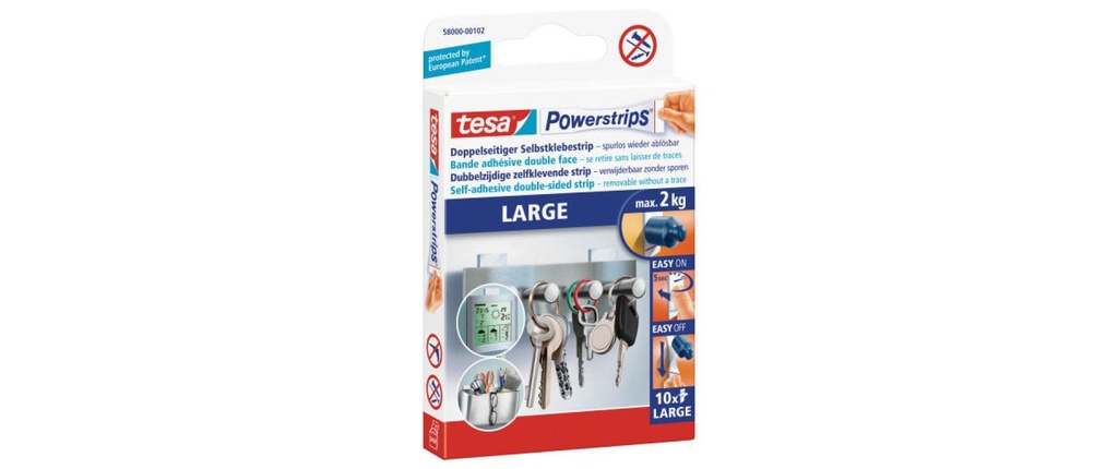 tesa Bande adhésive Powerstrips LARGE grand 10 pièces