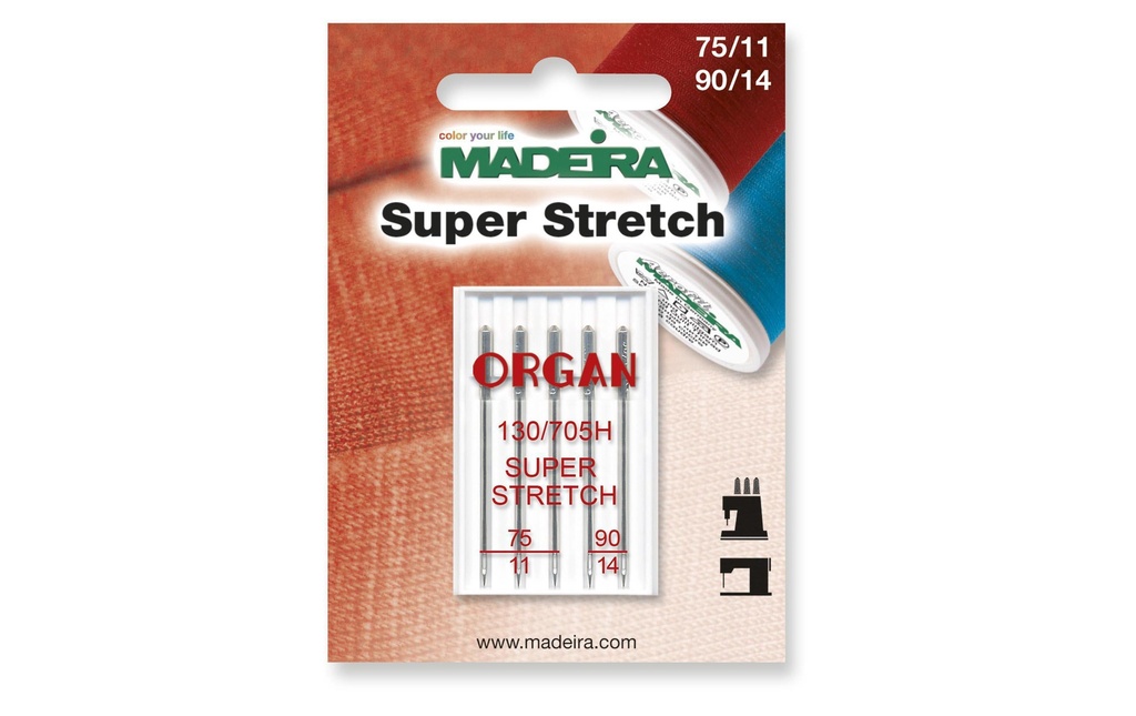 Madeira Aiguille de machine Super Stretch 75/11 90/14 5 pièces