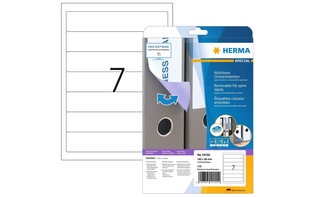 HERMA Étiq.classeur enlevable192x38 (25 pces)