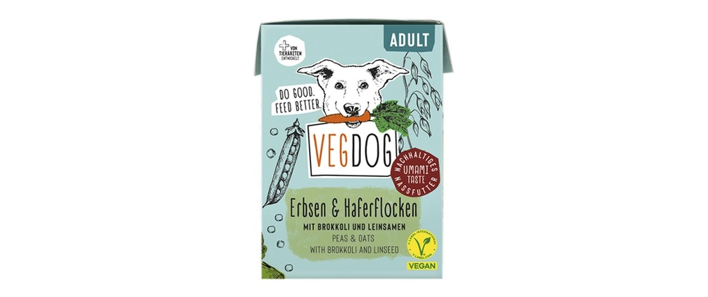 Vegdog Alimentation humide Adult Tetra Pak petits pois et flocons d'avoine 200 g