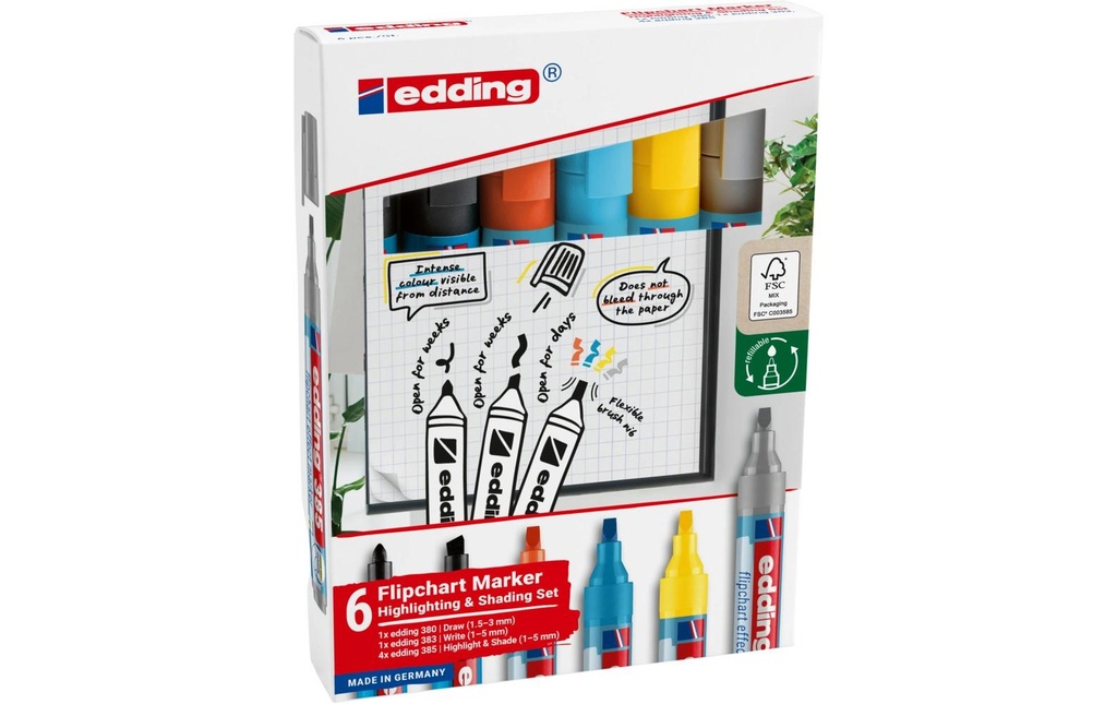 EDDING Set marq. flipchart trac.&omb (6 pces)