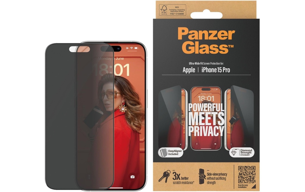 Panzerglass Protection d’écran Ultra Wide Fit Privacy iPhone 15 Pro