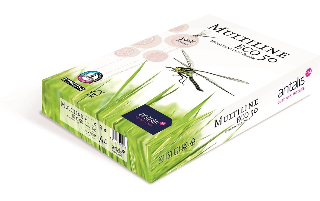 Antalis Papier pour photocopie Multiline Eco 50 A4, Blanc, 80 g/m²,2500 feuilles