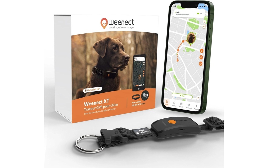 Weenect Traqueur GPS pour chiens XT avec collier noir