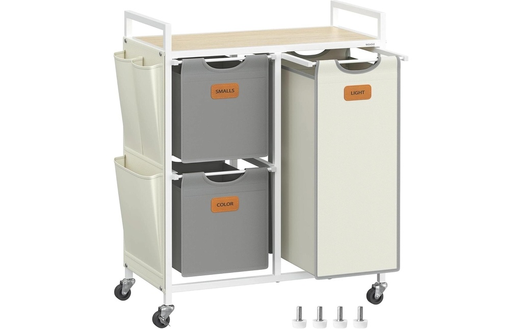 VASAGLE Corbeille à linge avec 3 compartiments 100 l, Beige/Gris
