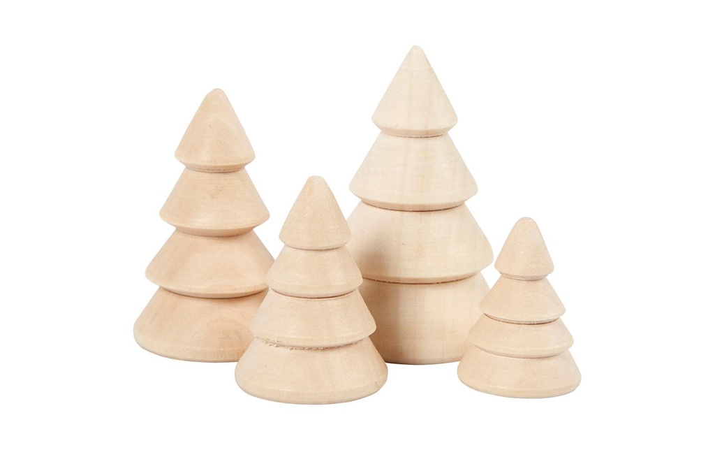 Creativ Company Article en bois 2.3 + 3 + 3.2 + 4 cm Arbres de Noël, 4 pièces