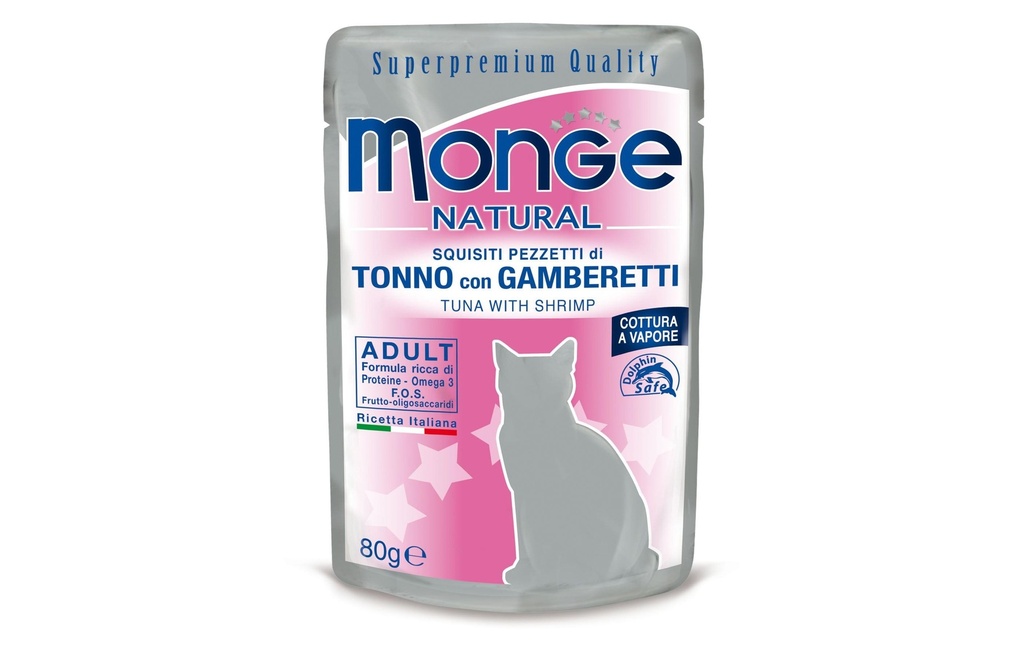 Monge Alimentation humide Natural Adult, thon & crevettes, 80 g