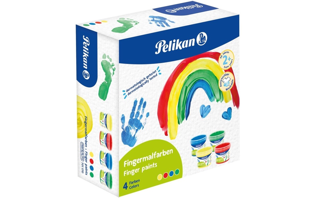 Pelikan Peinture aux doigts Base, 4 pièces , Bleu/Rouge/Vert/Jaune