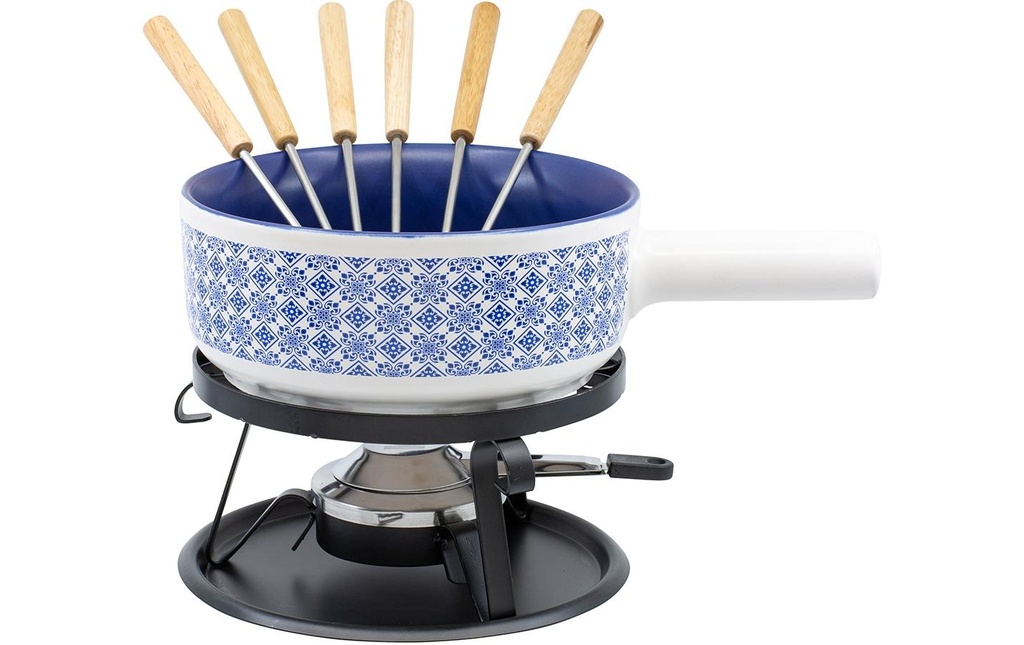 Kadastar Service à fondue au fromage Carreaux 9 Pièce/s, Bleu/Blanc