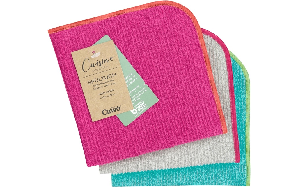 Cawö Torchon à vaisselle Trio 30 x 30 cm, 3 pièces, rose/turquoise