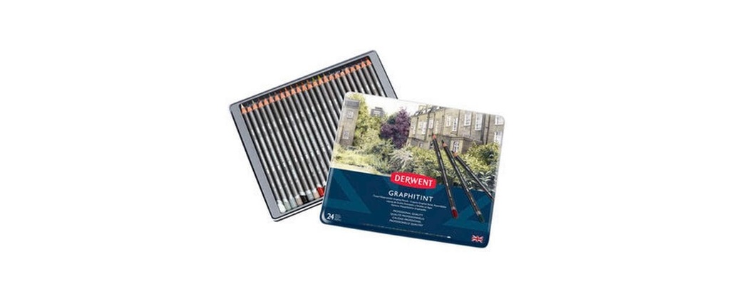 Derwent Graphitint Crayons à dessin graphite, solubles dans l'eau, 24 pièces