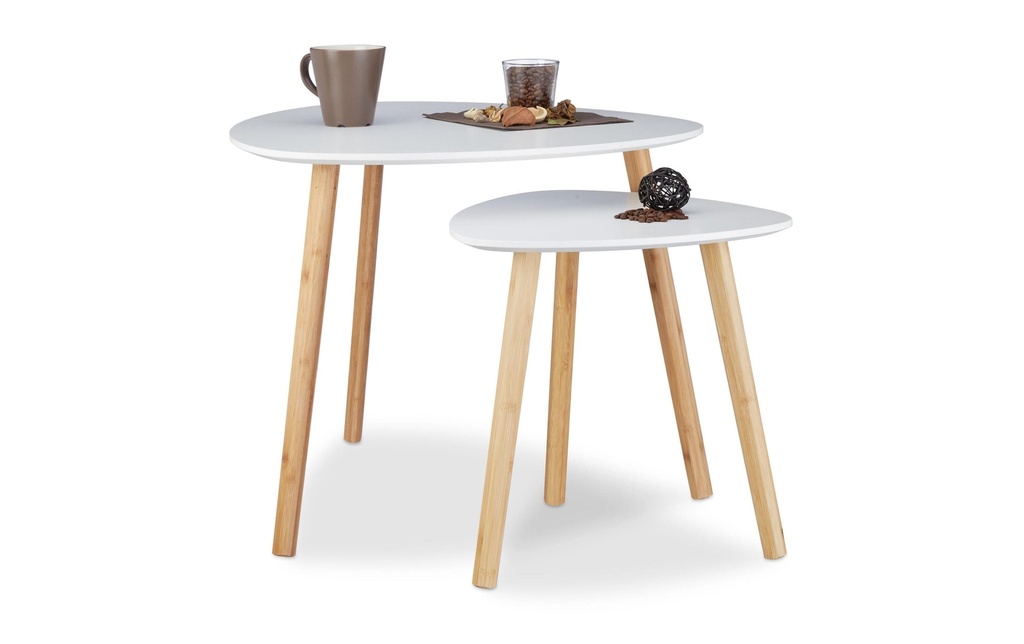 relaxdays Table basse Set de 2 pièces  40/60 x 40/48 cm, Blanc/Nature
