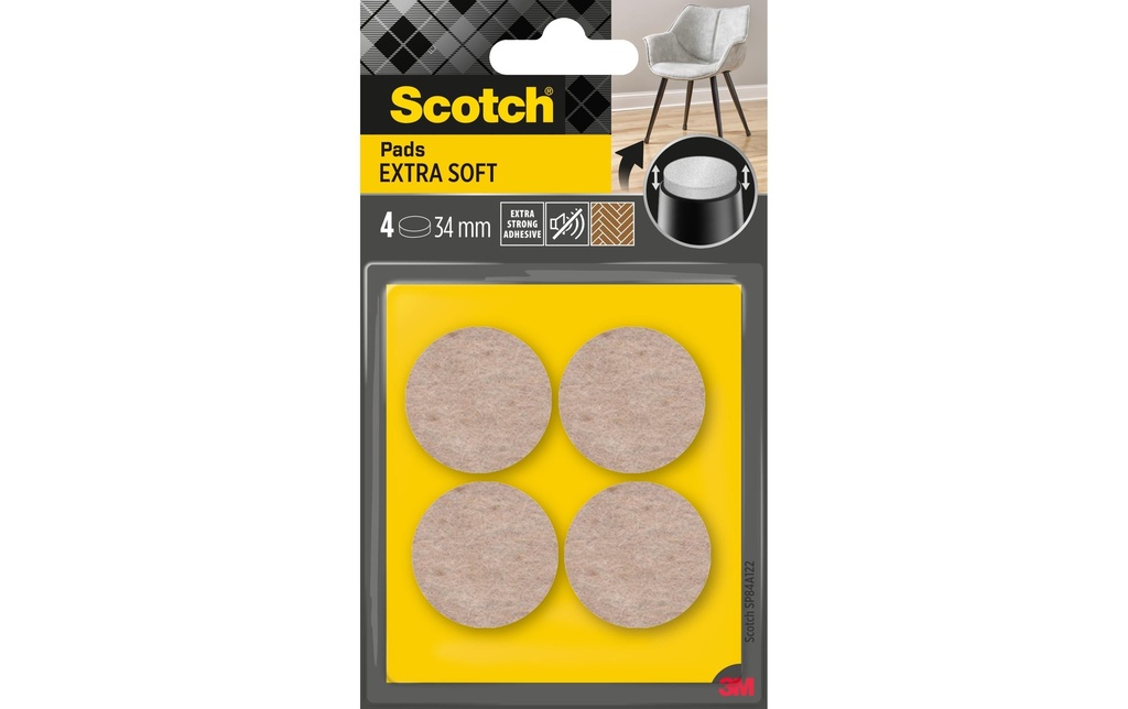 Scotch Patins en feutre Extra-Soft, Ø 34 mm, Beige, pack de 4