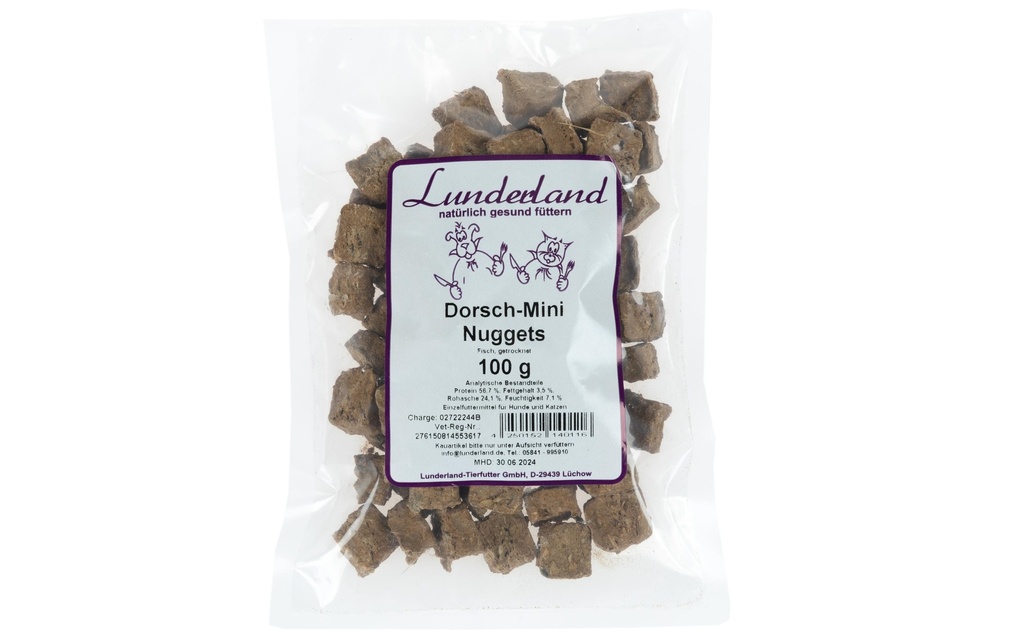 Lunderland Friandise Mini-nuggets de cabillaud, 100 g