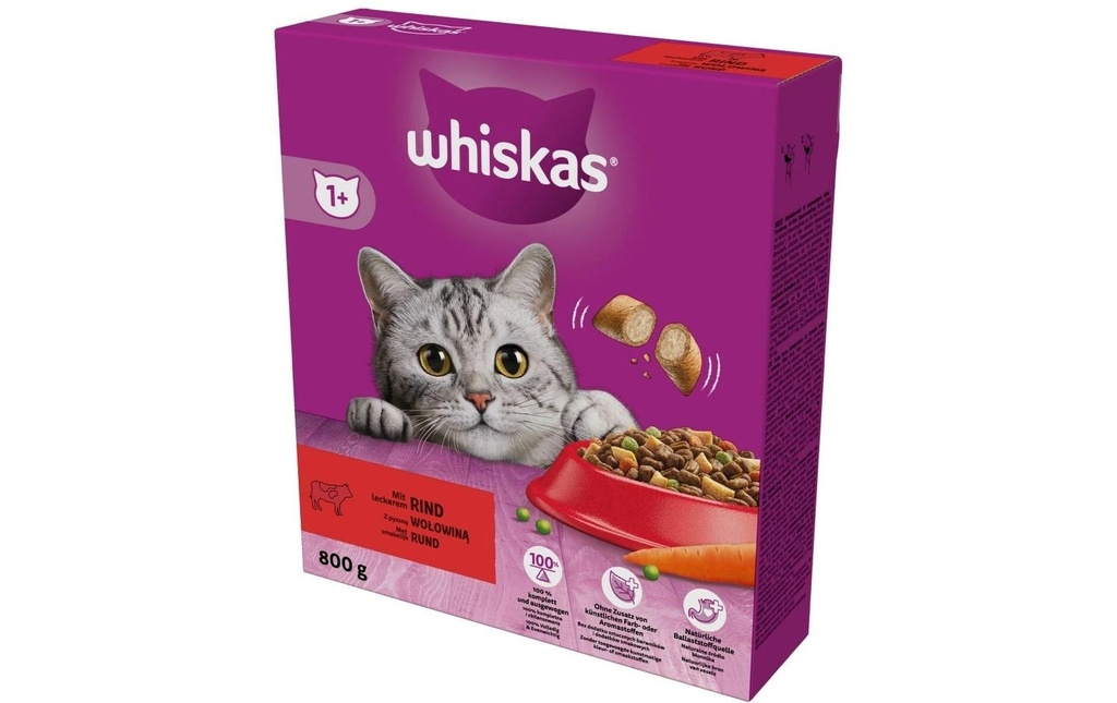 Whiskas Alimentation sèche 1+, Bœuf, 800 g