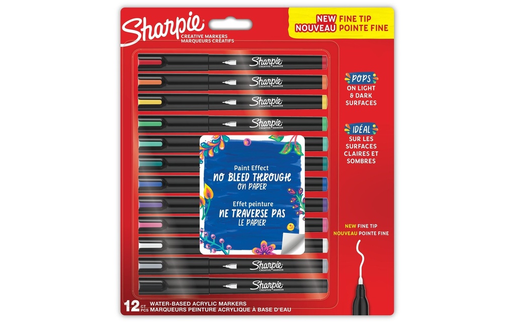 Sharpie Crayon feutre Acryl Fine Tip Lot de 12