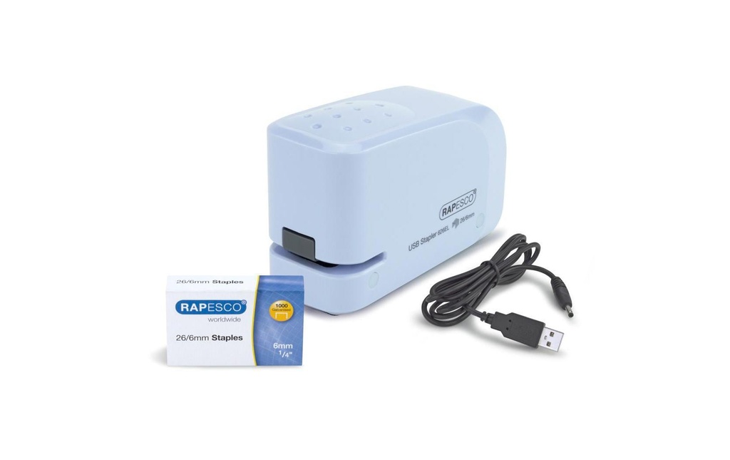 Rapesco Agrafeuse électrique 626EL USB/Batterie, bleu clair