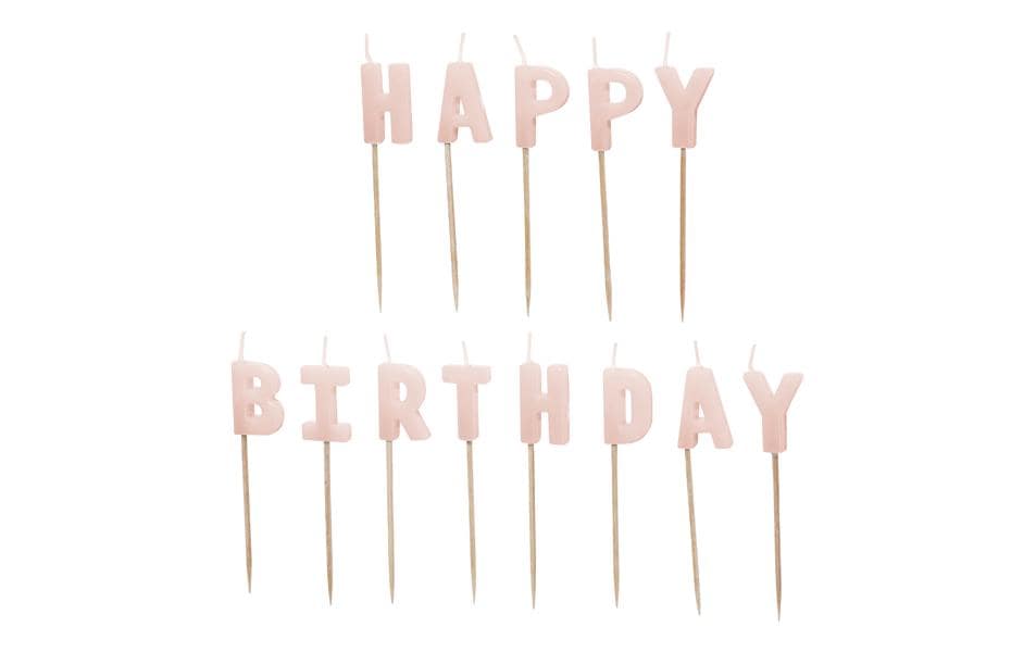 Partydeco Bougie Happy Birthday, Rose, H 2.5 cm, 13 pièces