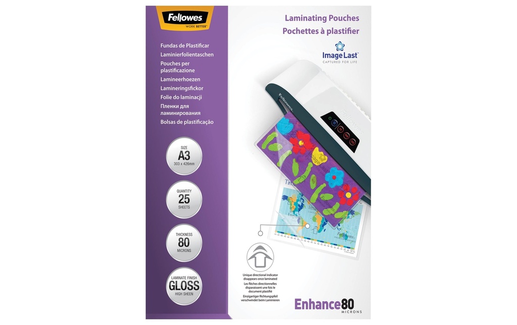 Fellowes Film laminé A3, 80 µm, 25 pièces, brillant