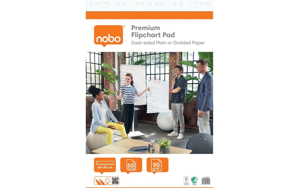 Nobo Tableau à feuilles vierge / quadrillé, 60 x 85 cm, 50 feuilles
